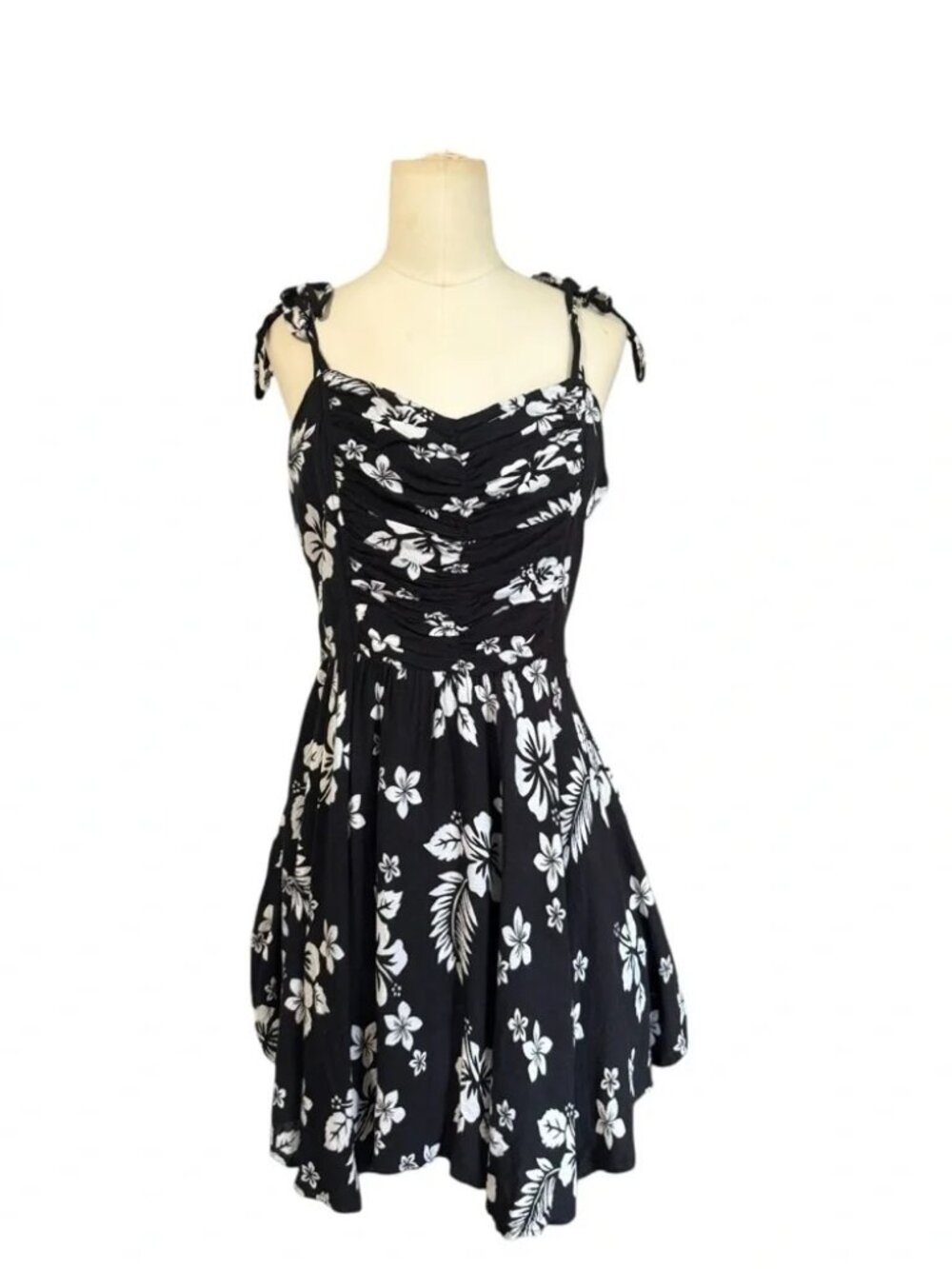 Urban Outfitters Black White Floral Tie Strap Mini Dress Size M - Picture 8 of 8